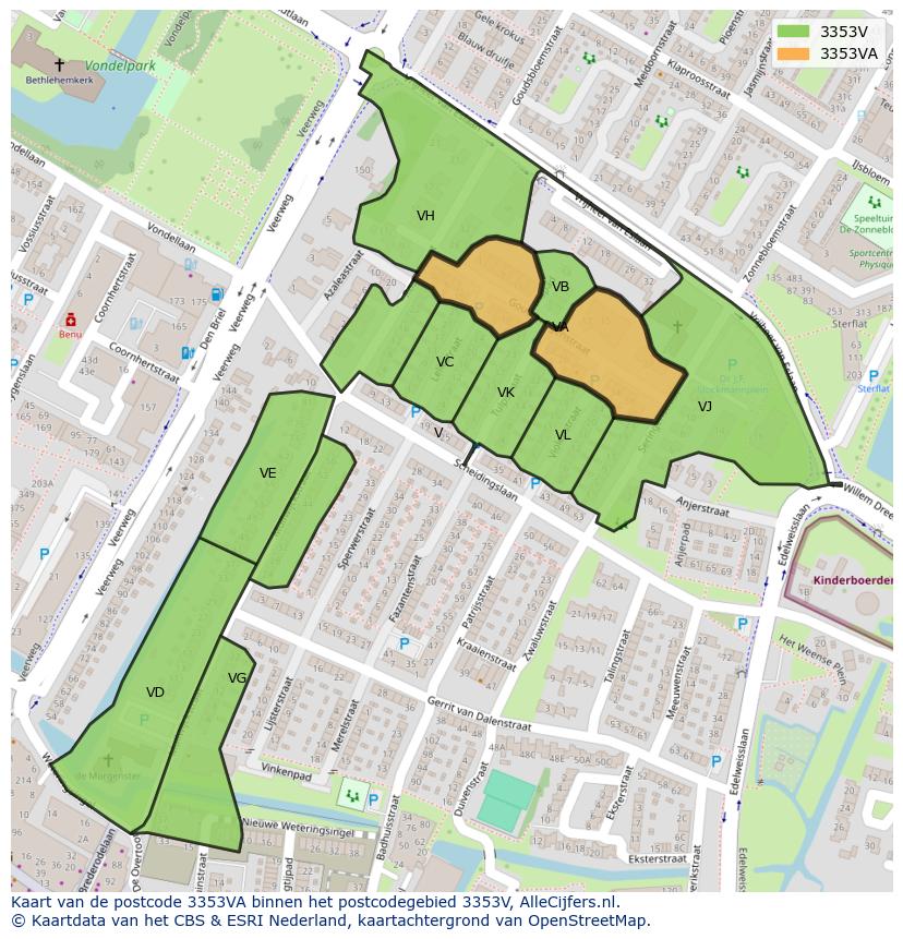 Afbeelding van het postcodegebied 3353 VA op de kaart.
