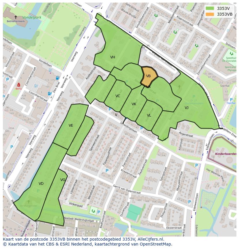 Afbeelding van het postcodegebied 3353 VB op de kaart.
