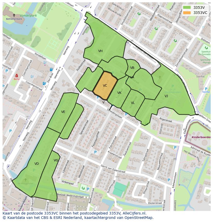 Afbeelding van het postcodegebied 3353 VC op de kaart.