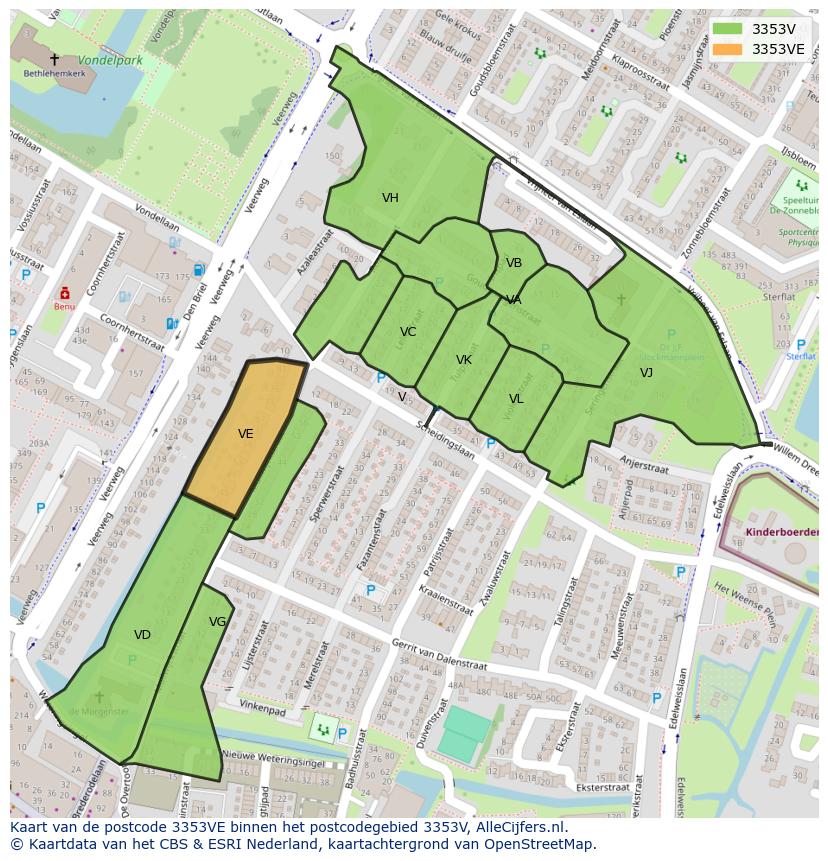 Afbeelding van het postcodegebied 3353 VE op de kaart.