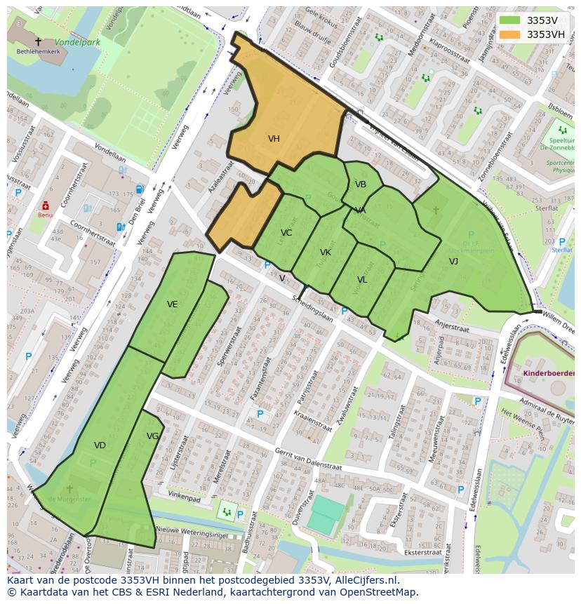 Afbeelding van het postcodegebied 3353 VH op de kaart.