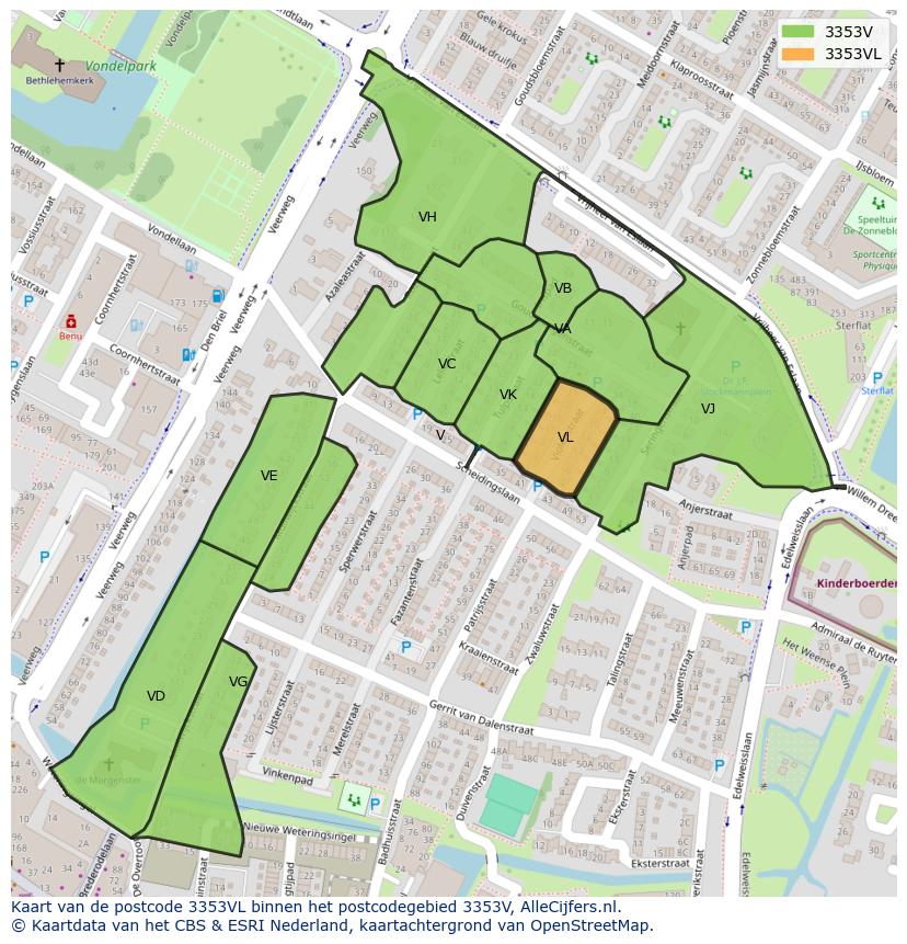 Afbeelding van het postcodegebied 3353 VL op de kaart.