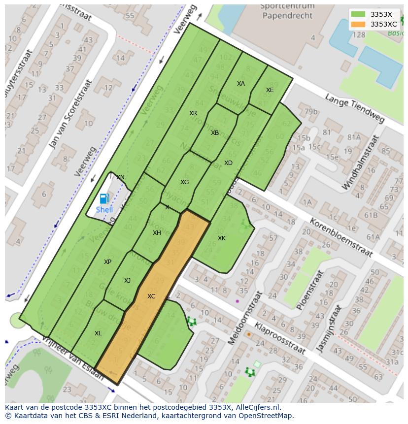 Afbeelding van het postcodegebied 3353 XC op de kaart.