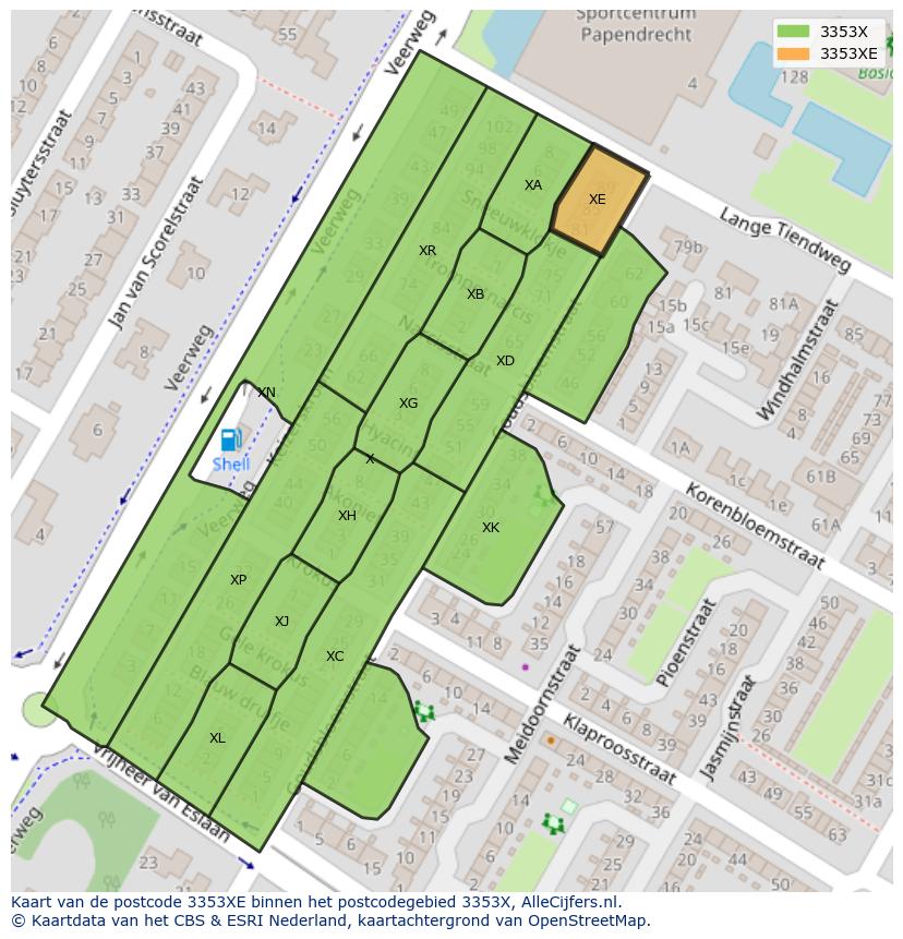 Afbeelding van het postcodegebied 3353 XE op de kaart.
