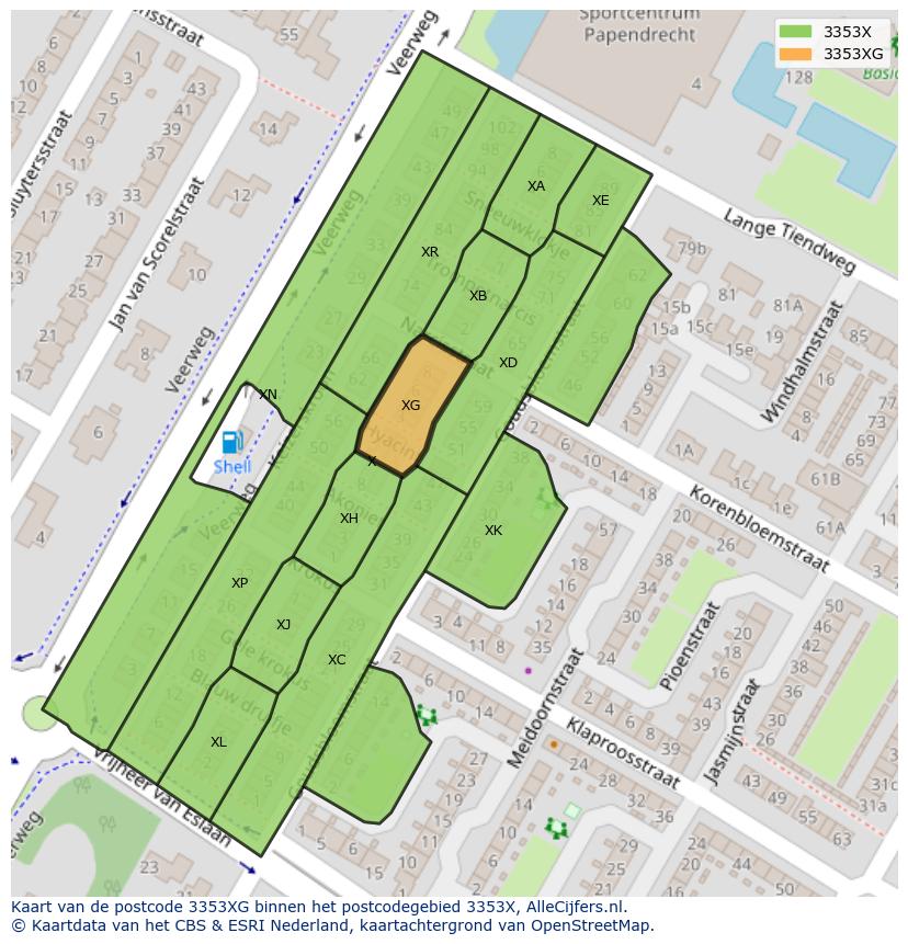Afbeelding van het postcodegebied 3353 XG op de kaart.