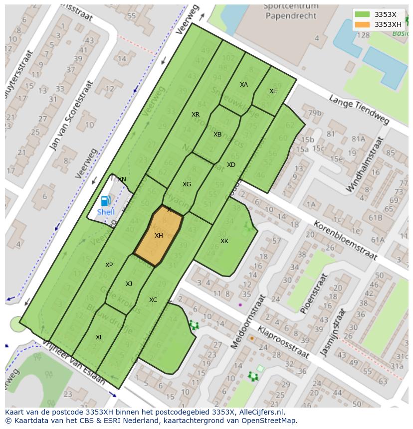 Afbeelding van het postcodegebied 3353 XH op de kaart.