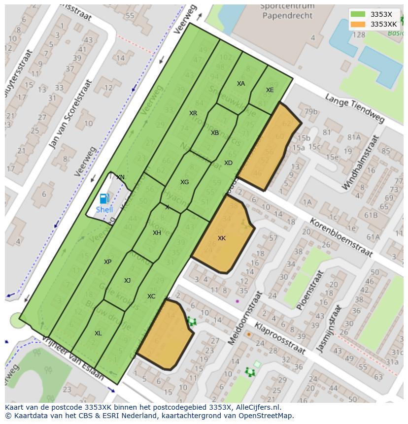 Afbeelding van het postcodegebied 3353 XK op de kaart.