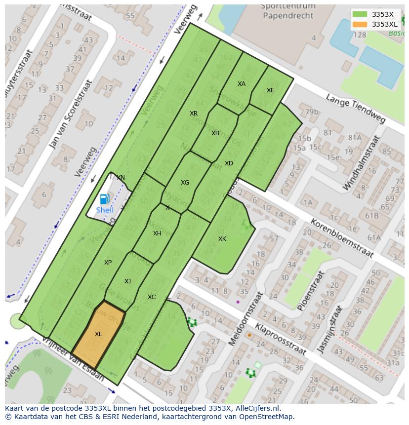 Afbeelding van het postcodegebied 3353 XL op de kaart.