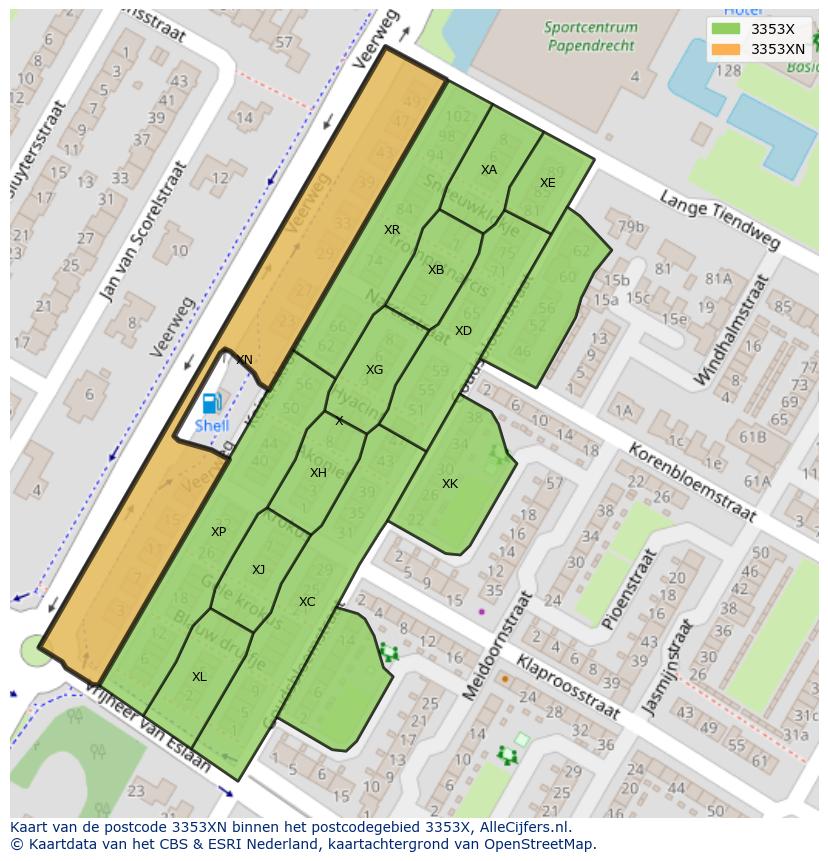 Afbeelding van het postcodegebied 3353 XN op de kaart.