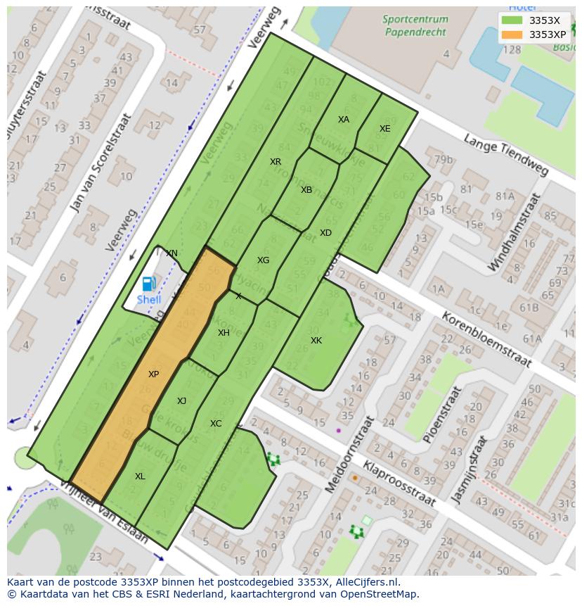 Afbeelding van het postcodegebied 3353 XP op de kaart.