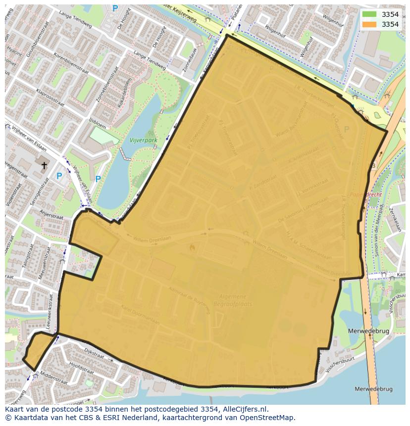 Afbeelding van het postcodegebied 3354 op de kaart.