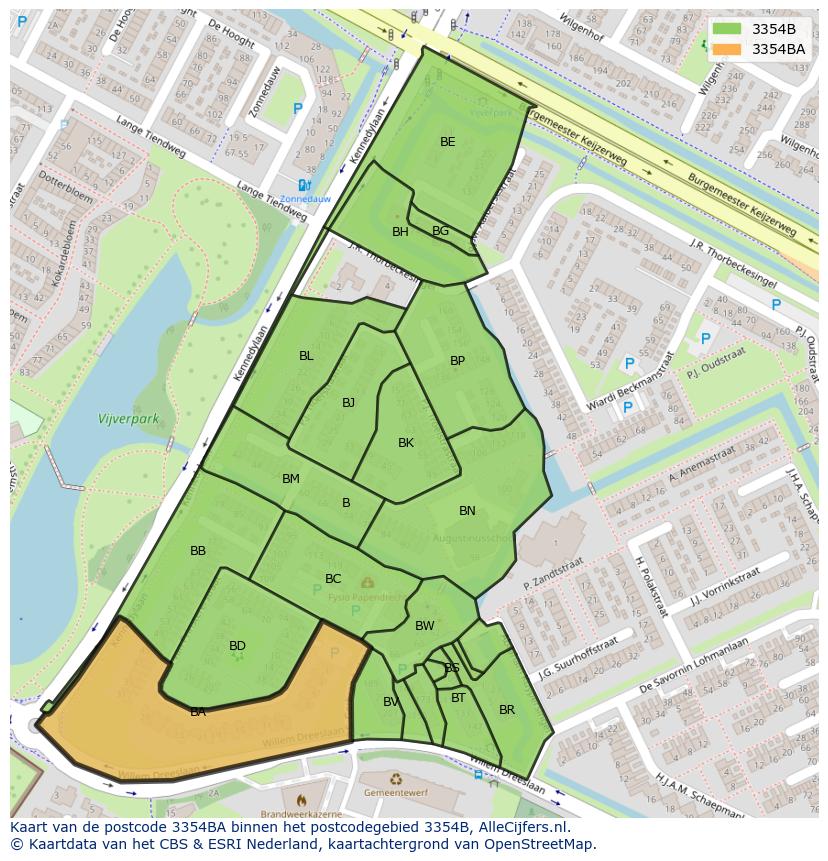 Afbeelding van het postcodegebied 3354 BA op de kaart.