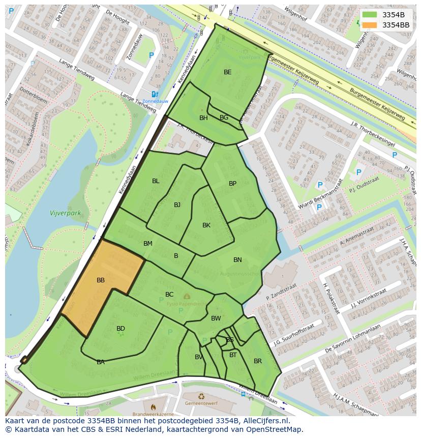 Afbeelding van het postcodegebied 3354 BB op de kaart.