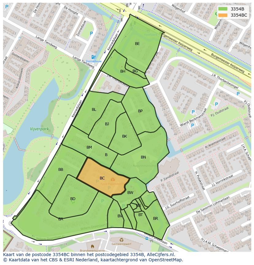Afbeelding van het postcodegebied 3354 BC op de kaart.