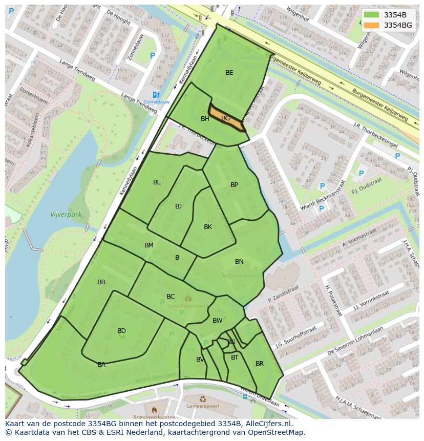Afbeelding van het postcodegebied 3354 BG op de kaart.