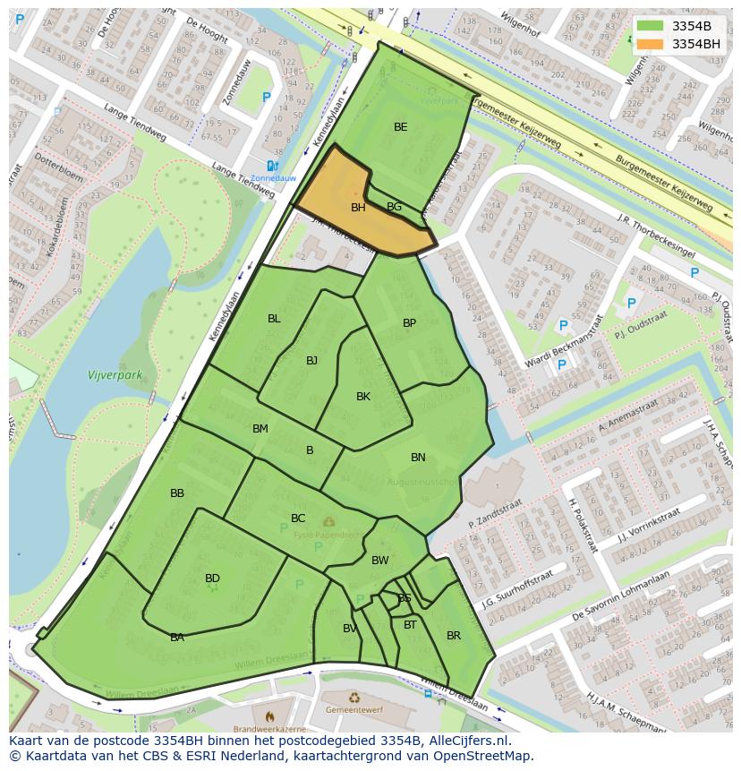 Afbeelding van het postcodegebied 3354 BH op de kaart.