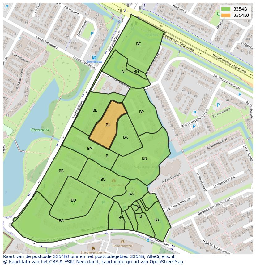 Afbeelding van het postcodegebied 3354 BJ op de kaart.