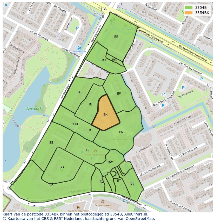 Afbeelding van het postcodegebied 3354 BK op de kaart.