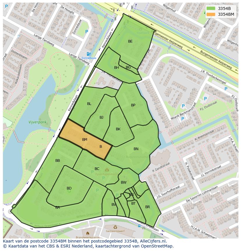 Afbeelding van het postcodegebied 3354 BM op de kaart.