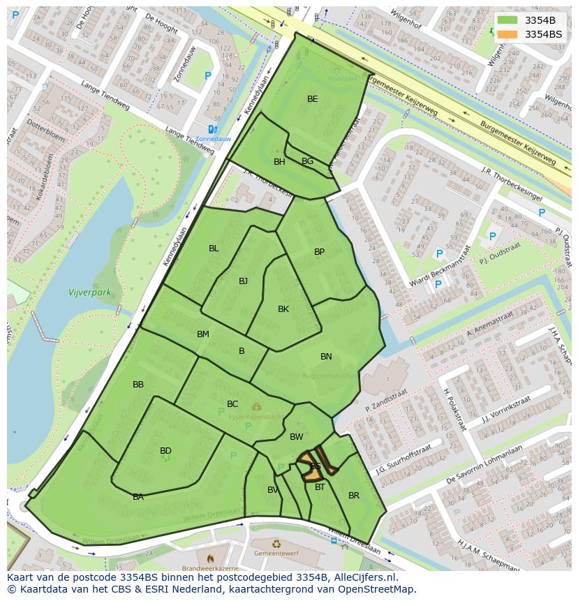 Afbeelding van het postcodegebied 3354 BS op de kaart.
