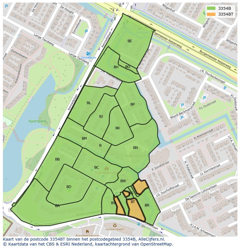 Afbeelding van het postcodegebied 3354 BT op de kaart.