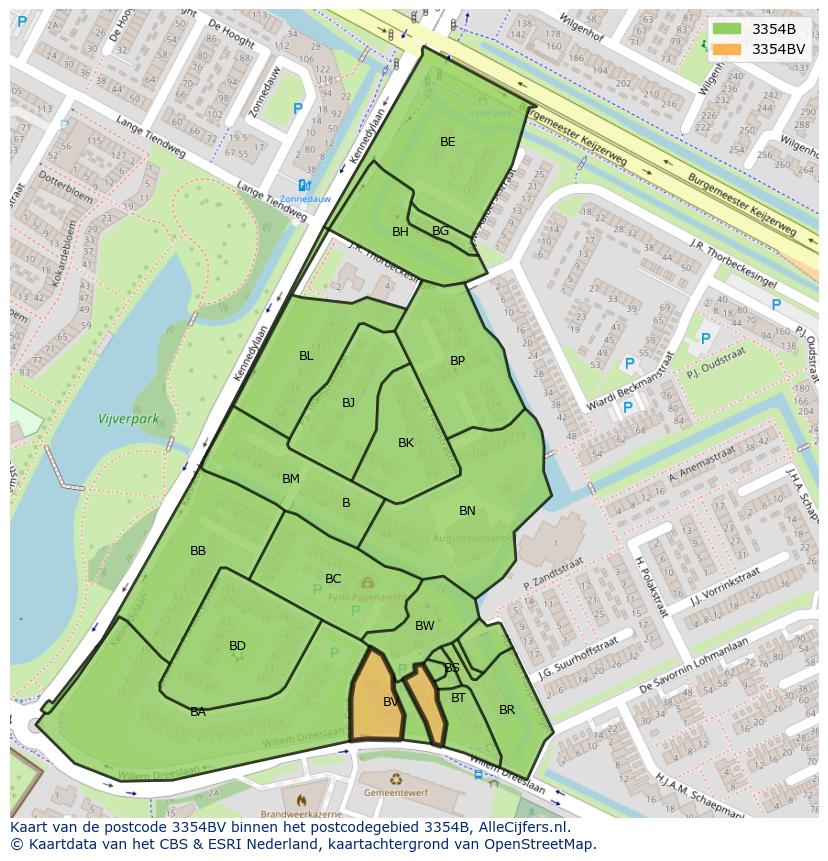 Afbeelding van het postcodegebied 3354 BV op de kaart.