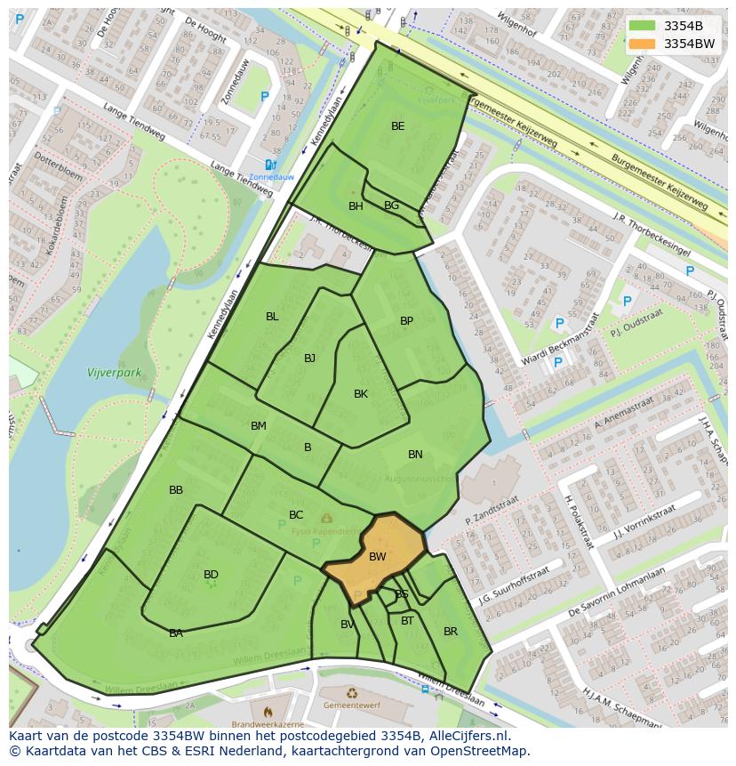 Afbeelding van het postcodegebied 3354 BW op de kaart.
