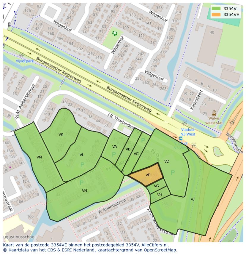 Afbeelding van het postcodegebied 3354 VE op de kaart.
