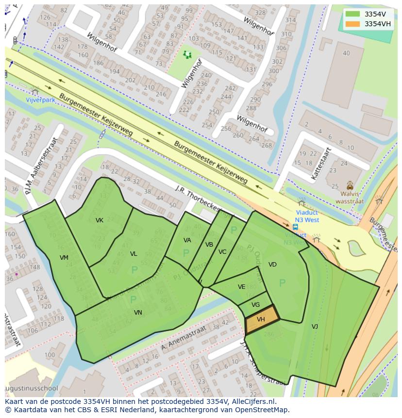 Afbeelding van het postcodegebied 3354 VH op de kaart.