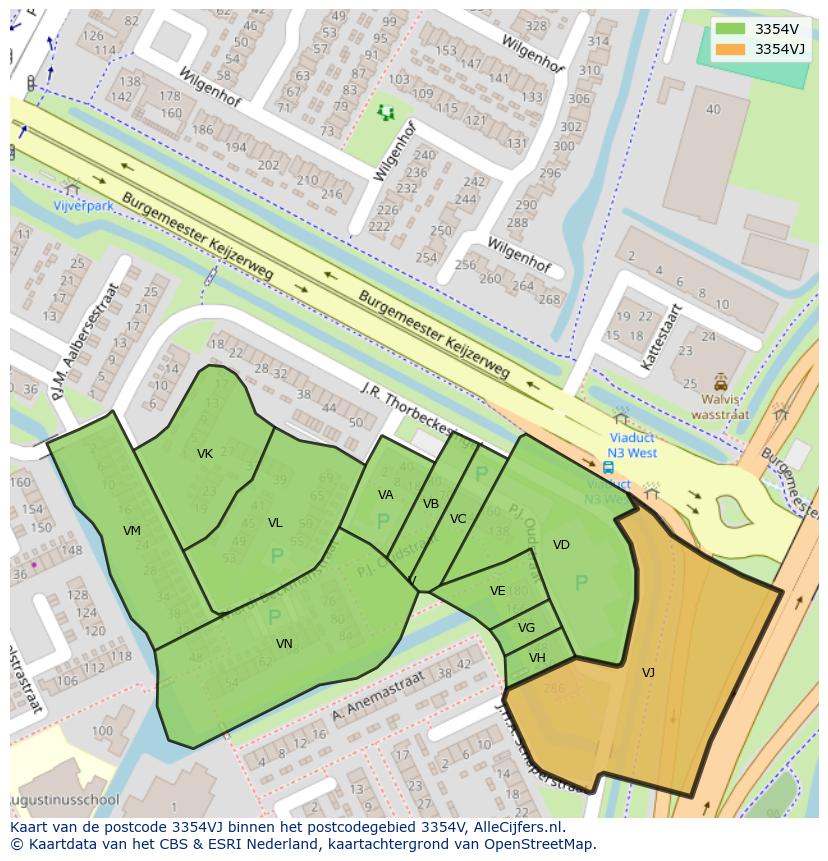 Afbeelding van het postcodegebied 3354 VJ op de kaart.