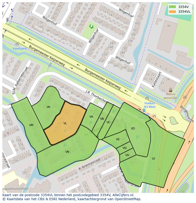 Afbeelding van het postcodegebied 3354 VL op de kaart.
