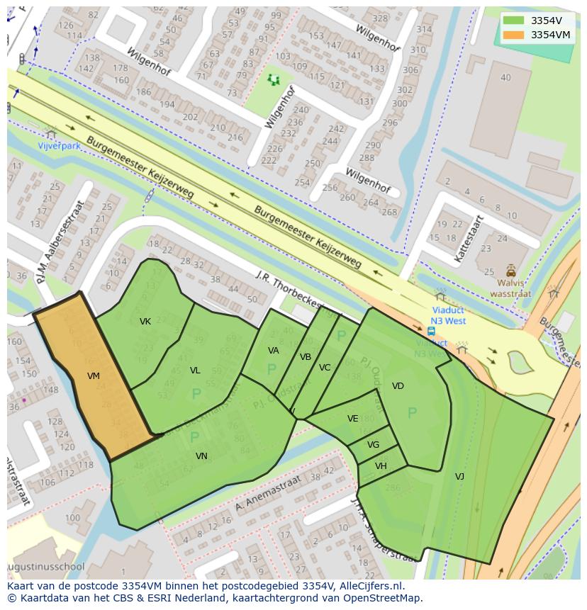 Afbeelding van het postcodegebied 3354 VM op de kaart.
