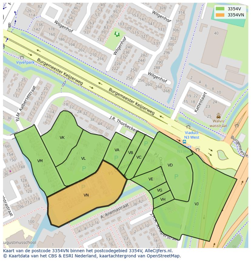 Afbeelding van het postcodegebied 3354 VN op de kaart.
