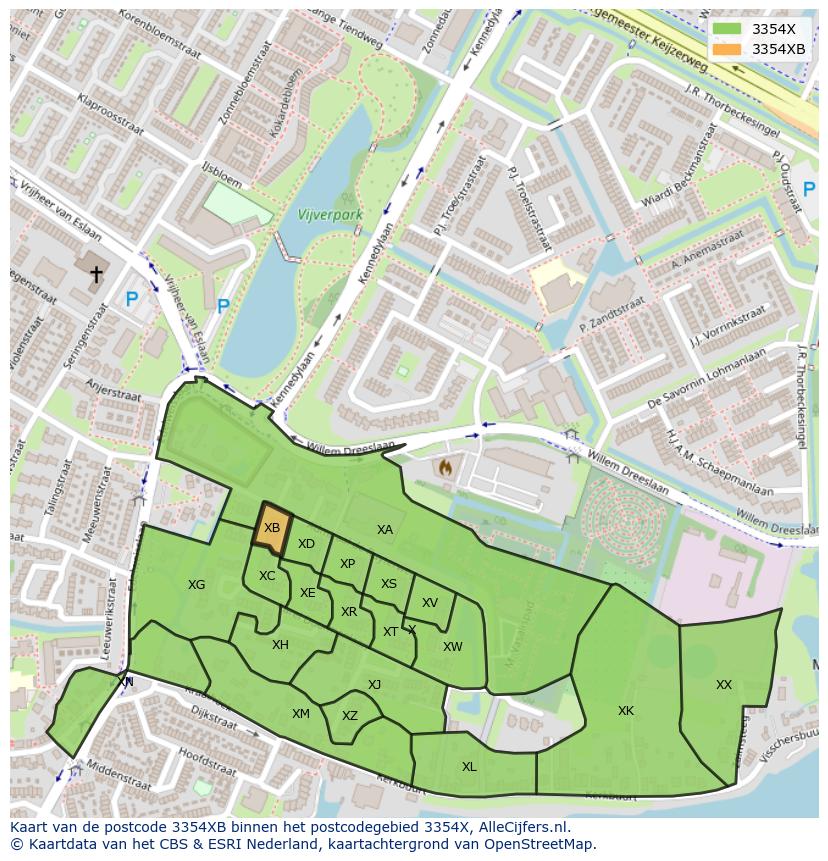 Afbeelding van het postcodegebied 3354 XB op de kaart.