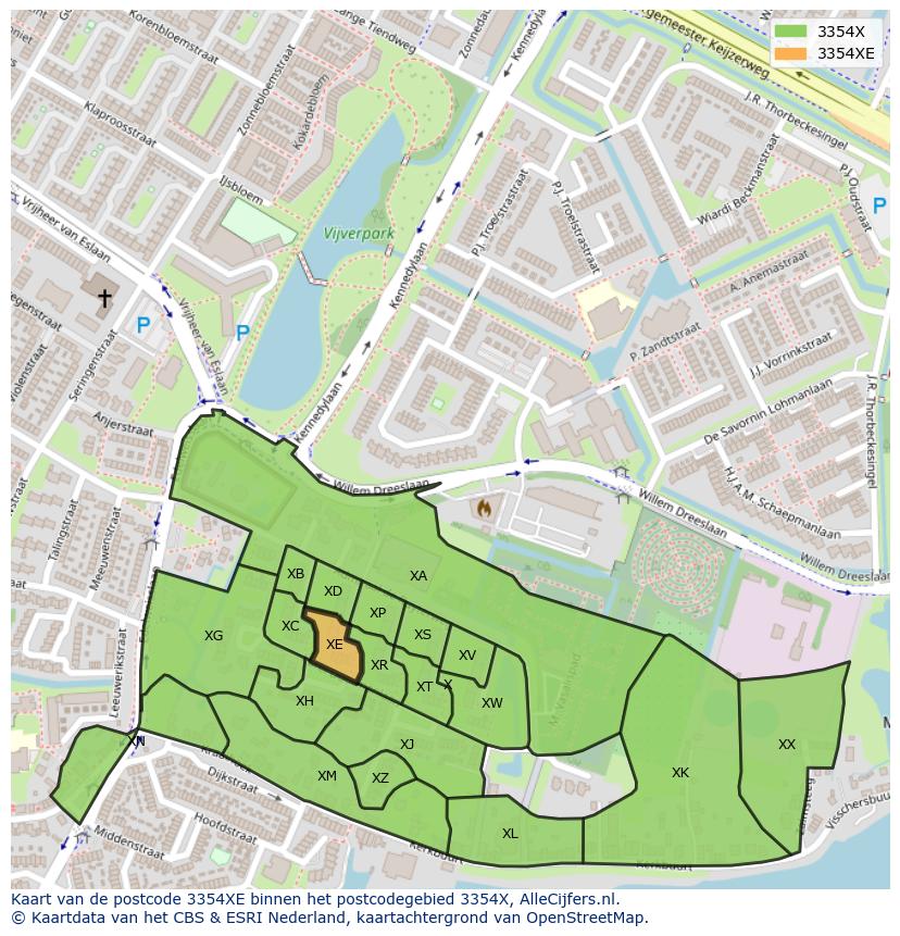 Afbeelding van het postcodegebied 3354 XE op de kaart.