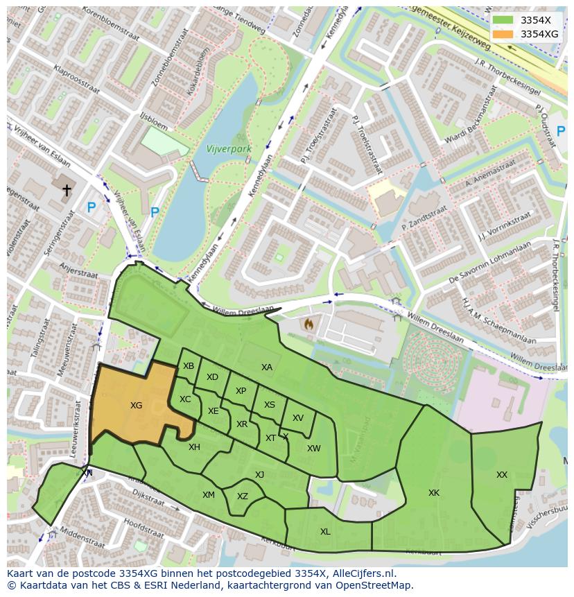 Afbeelding van het postcodegebied 3354 XG op de kaart.