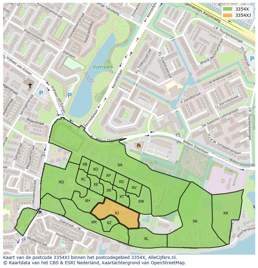 Afbeelding van het postcodegebied 3354 XJ op de kaart.
