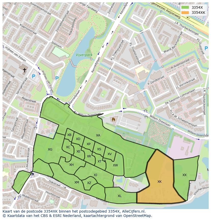 Afbeelding van het postcodegebied 3354 XK op de kaart.