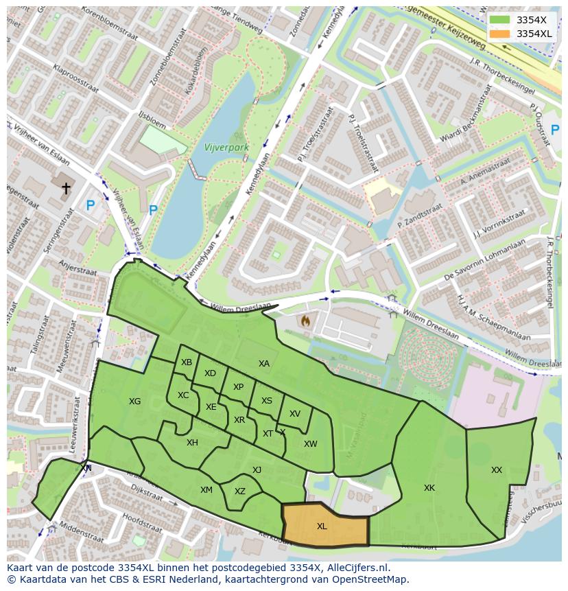 Afbeelding van het postcodegebied 3354 XL op de kaart.