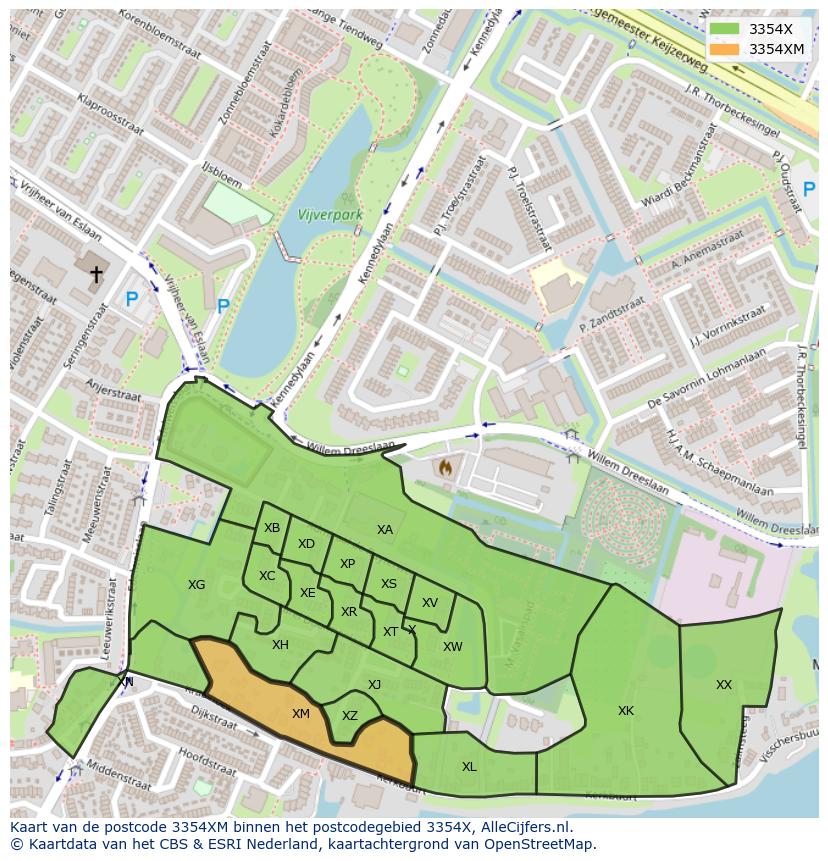 Afbeelding van het postcodegebied 3354 XM op de kaart.