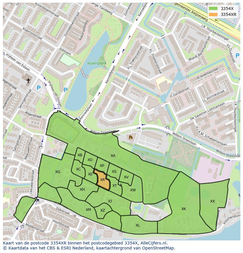 Afbeelding van het postcodegebied 3354 XR op de kaart.