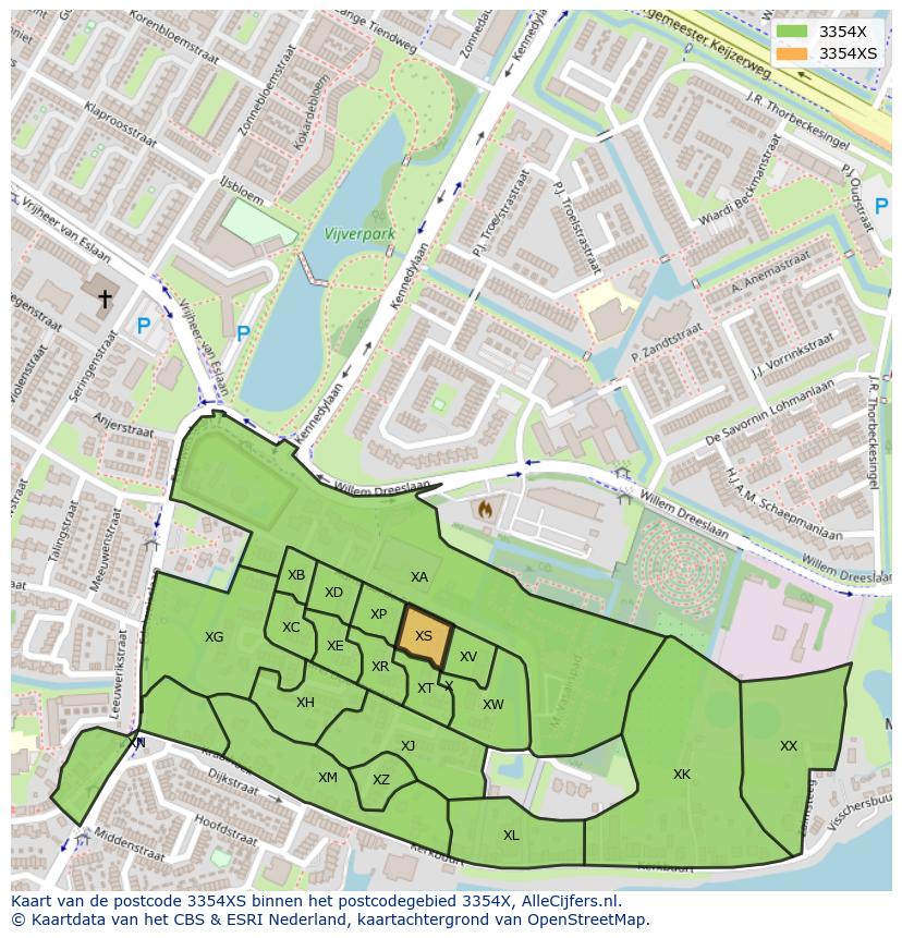 Afbeelding van het postcodegebied 3354 XS op de kaart.