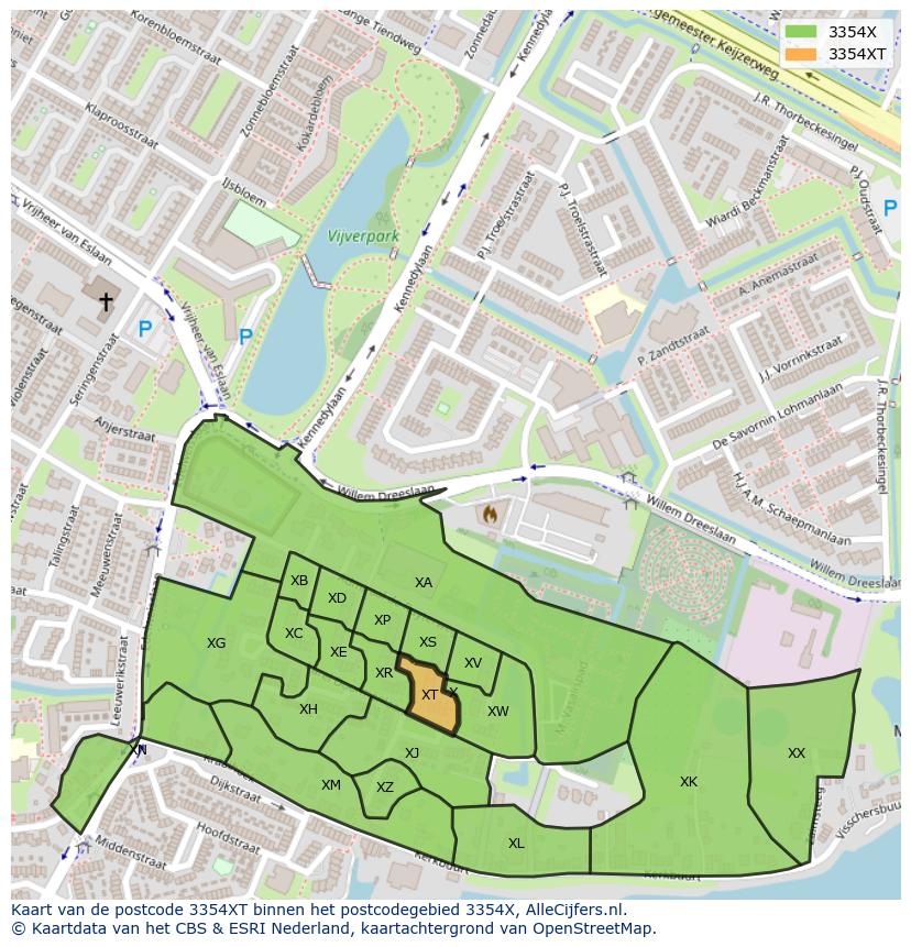 Afbeelding van het postcodegebied 3354 XT op de kaart.
