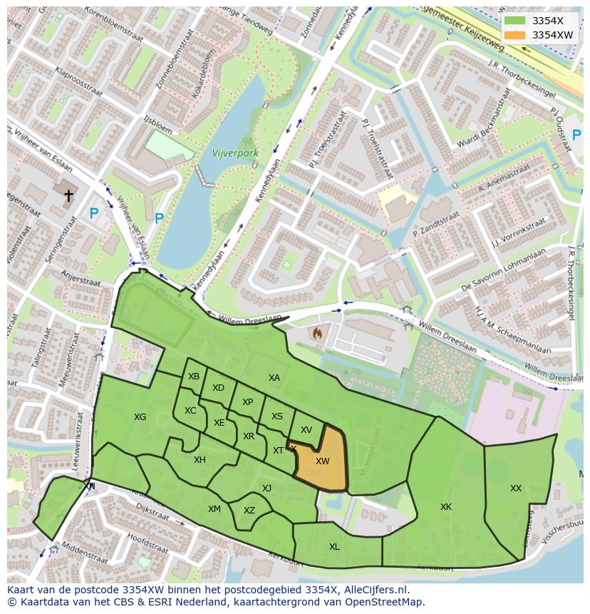 Afbeelding van het postcodegebied 3354 XW op de kaart.