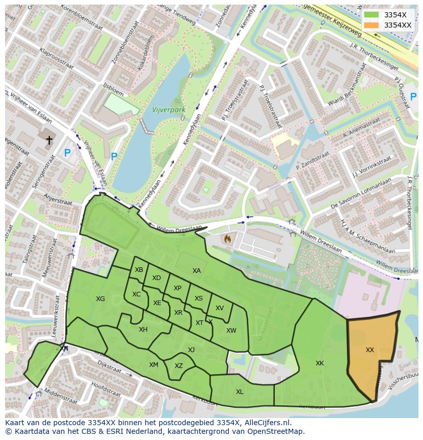 Afbeelding van het postcodegebied 3354 XX op de kaart.