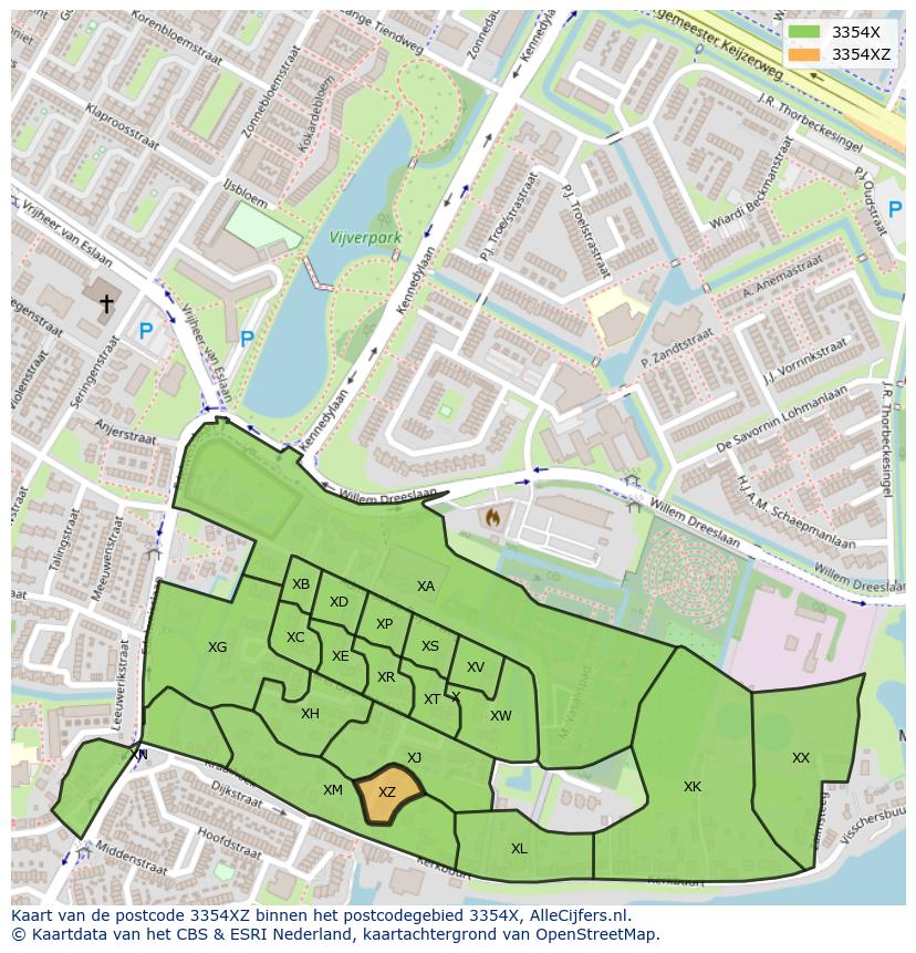 Afbeelding van het postcodegebied 3354 XZ op de kaart.