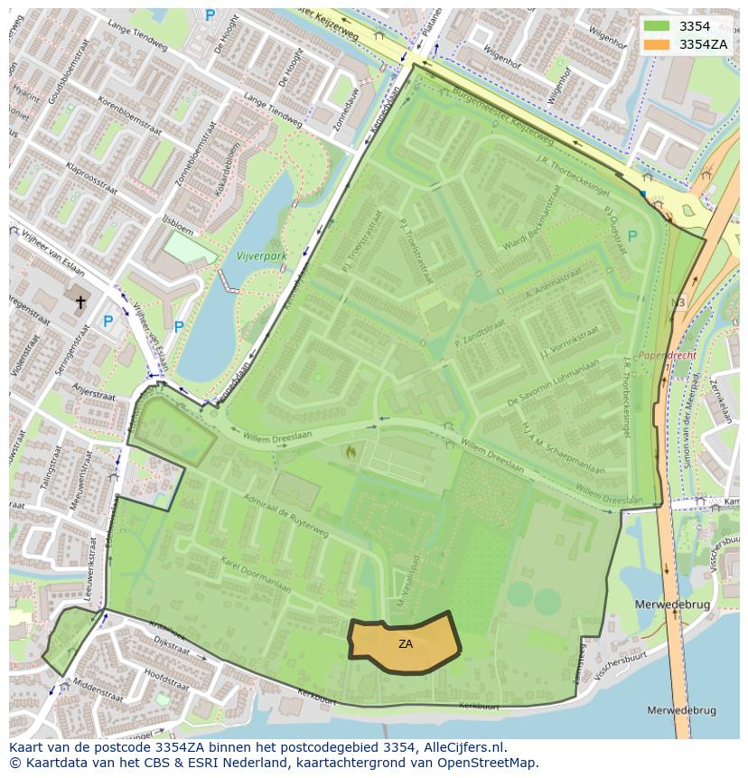 Afbeelding van het postcodegebied 3354 ZA op de kaart.