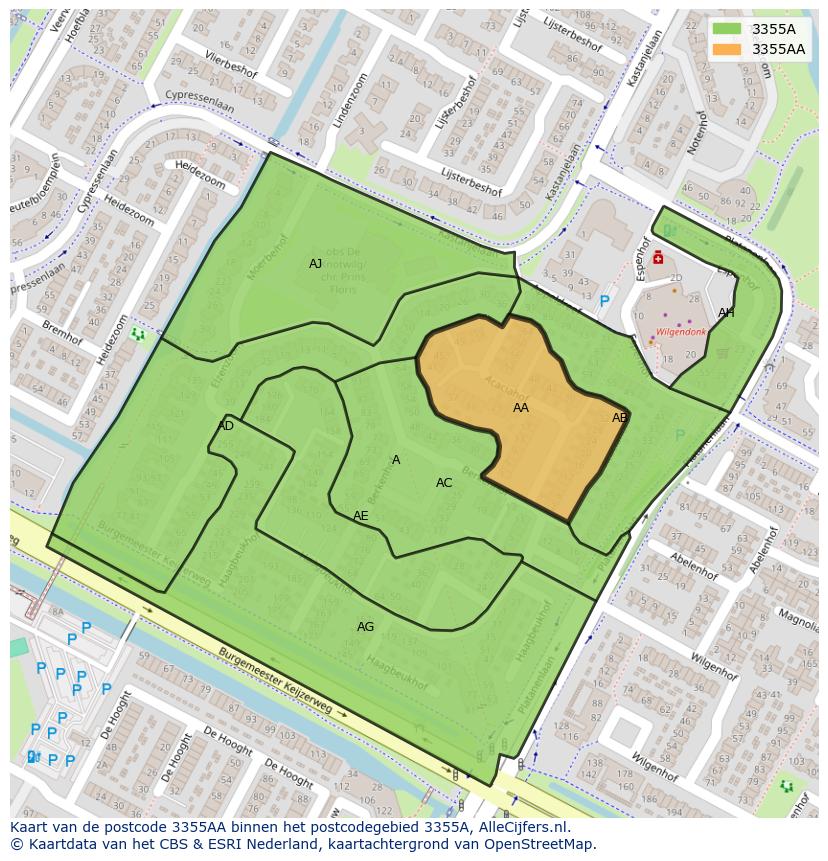 Afbeelding van het postcodegebied 3355 AA op de kaart.