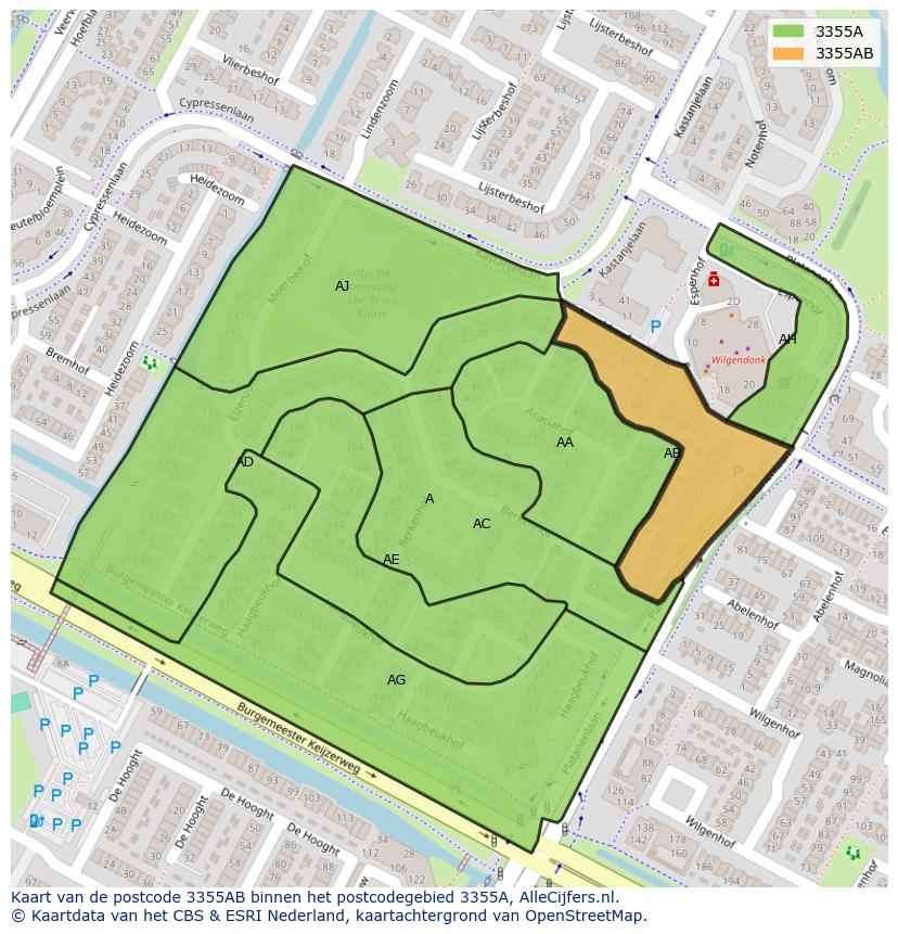 Afbeelding van het postcodegebied 3355 AB op de kaart.