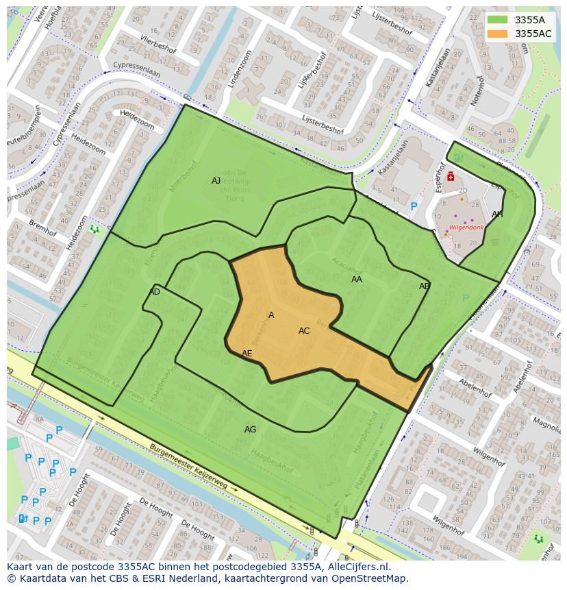 Afbeelding van het postcodegebied 3355 AC op de kaart.
